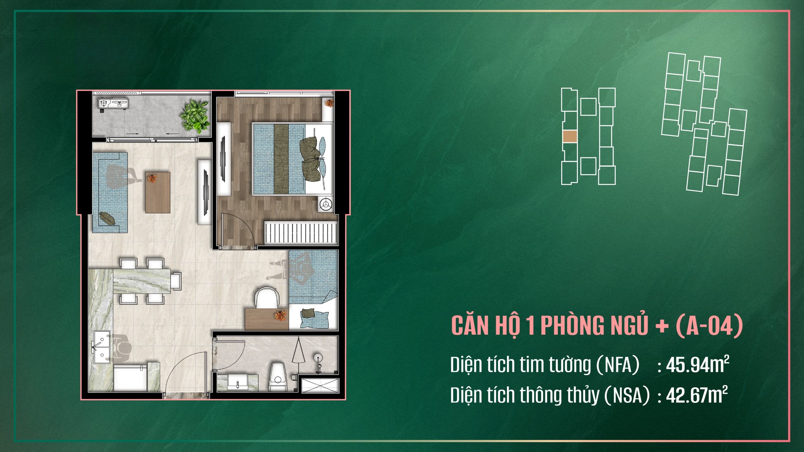 Mặt bằng căn hộ 1PN+