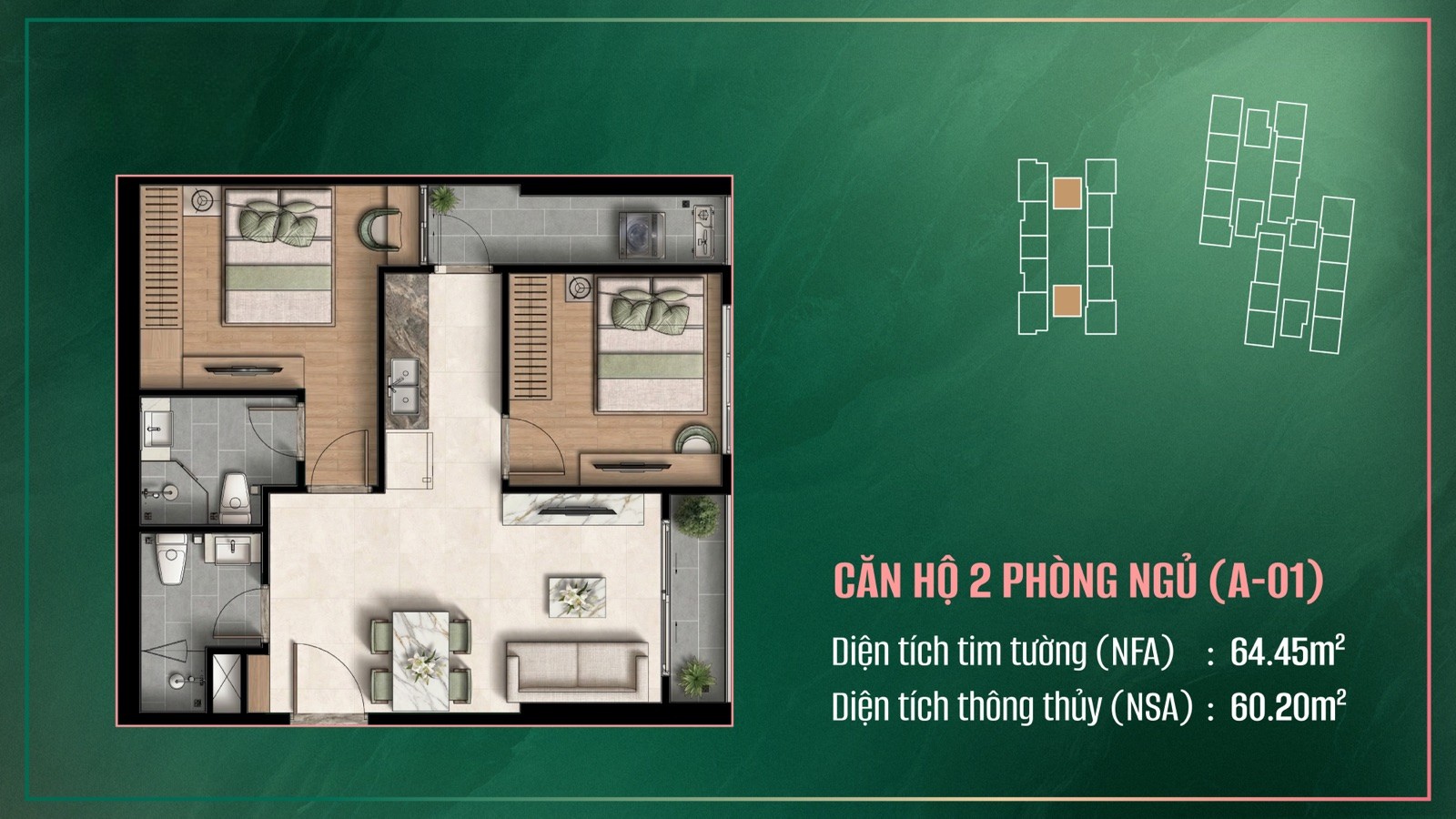 Mặt bằng căn hộ 2PN